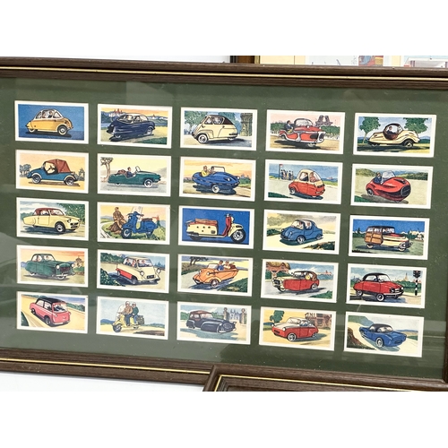 715 - A collection of 4 framed cigarette cards. Castella Britain’s Motoring History 45x65cm. 44x28cm.