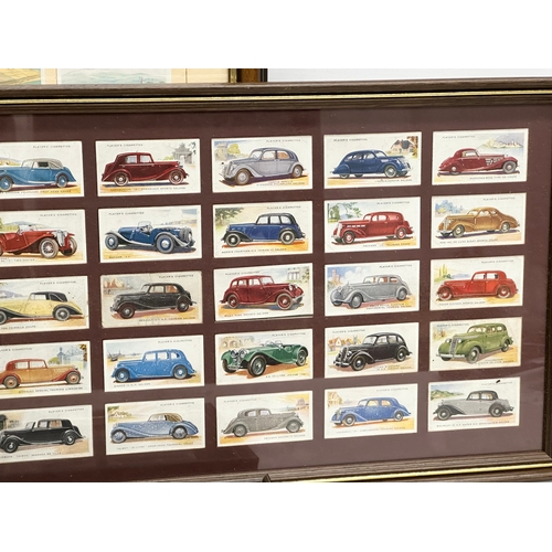 715 - A collection of 4 framed cigarette cards. Castella Britain’s Motoring History 45x65cm. 44x28cm.