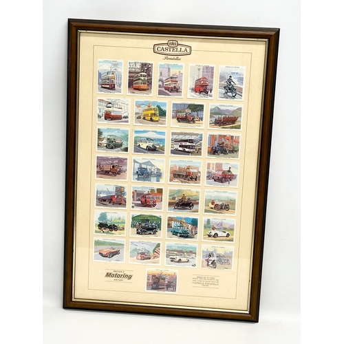 715 - A collection of 4 framed cigarette cards. Castella Britain’s Motoring History 45x65cm. 44x28cm.