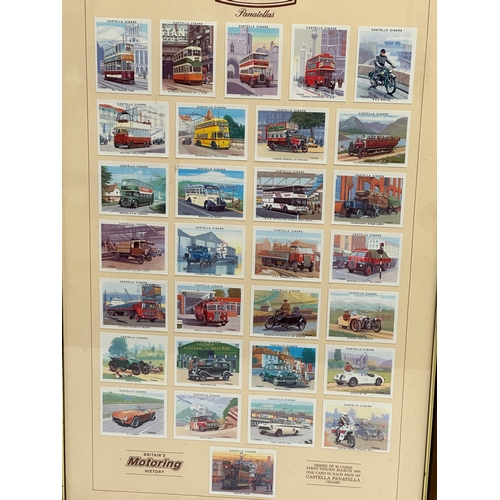 715 - A collection of 4 framed cigarette cards. Castella Britain’s Motoring History 45x65cm. 44x28cm.