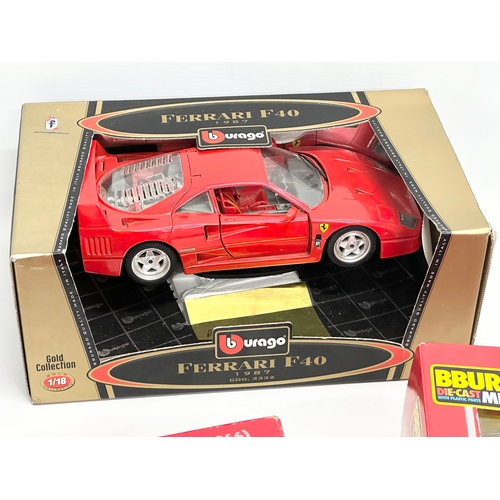 716 - 3 boxed Burago model cars. Burago Gold Collection Ferrari F40, 1987. A Burago Jaguar XK 120 Roadster... 