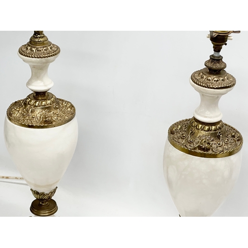 175I - A pair of large good quality impressive ornate brass and marble table lamps with shades. Base 18x18x... 