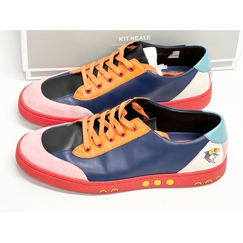 525H - A pair of Dune London Kit Neale trainers with box. 2 Multi Leather Multicoloured Trainer. Size 10.