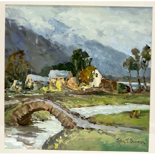 275H - An oil painting on board by John. T. Bannon. In the Lake District. 34.5x34cm. Frame 47.5x47.5cm