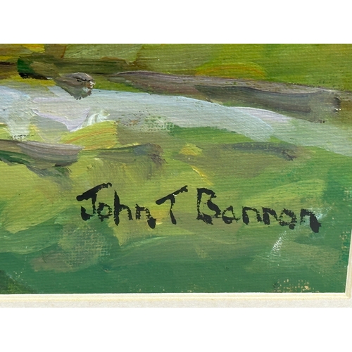 275H - An oil painting on board by John. T. Bannon. In the Lake District. 34.5x34cm. Frame 47.5x47.5cm