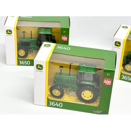 721 - 3 new Britains John Deere 3640 tractors in boxes. 20x10x14cm