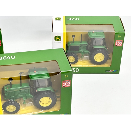 721 - 3 new Britains John Deere 3640 tractors in boxes. 20x10x14cm