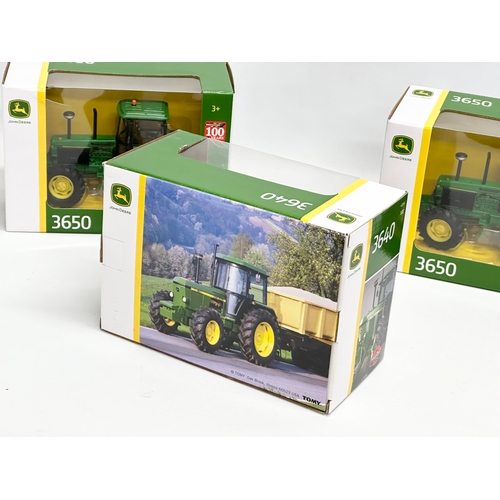 721 - 3 new Britains John Deere 3640 tractors in boxes. 20x10x14cm