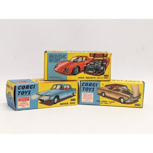 694 - 3 vintage Corgi Toys, Ferrari 'Berlinetta' 250 Le Mans, Ford Consul Classic, and Rover 2000, model c... 