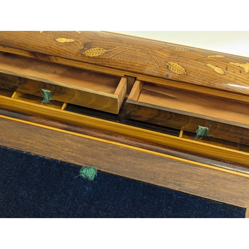 345T - An early 20th century inlaid padauk writing box. 42x48.5x13cm