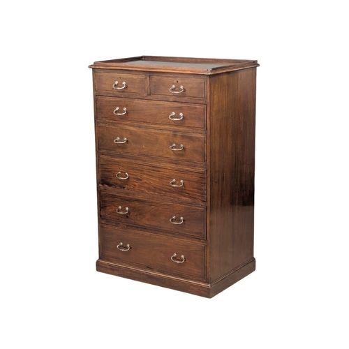 1139 - A tall early 20th century ships secretaire chest of drawers, circa 1920. 80x52x123cm(9)