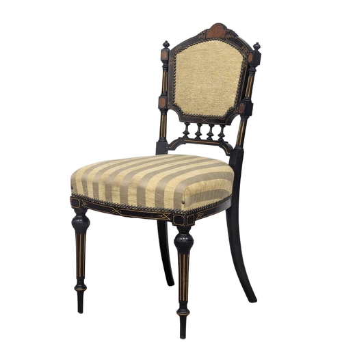 1142 - A Victorian ebonized side chair with inlay burr walnut decoration.  Circa 1870-1880's(11)