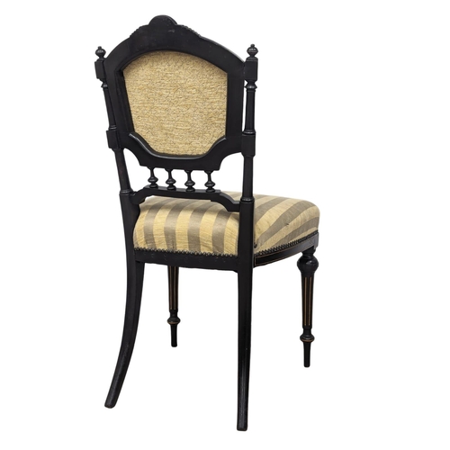 1142 - A Victorian ebonized side chair with inlay burr walnut decoration.  Circa 1870-1880's(11)