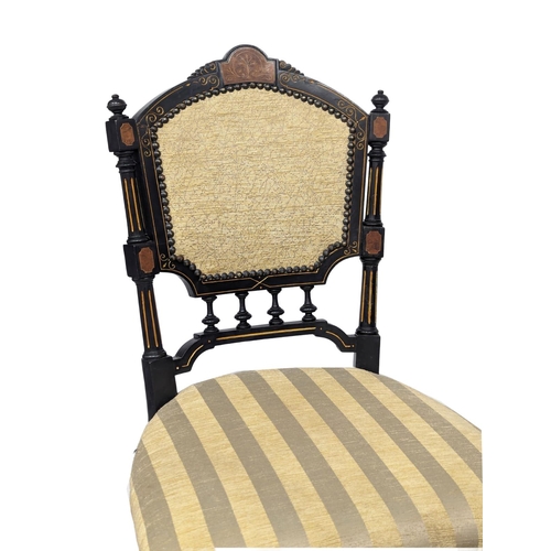 1142 - A Victorian ebonized side chair with inlay burr walnut decoration.  Circa 1870-1880's(11)