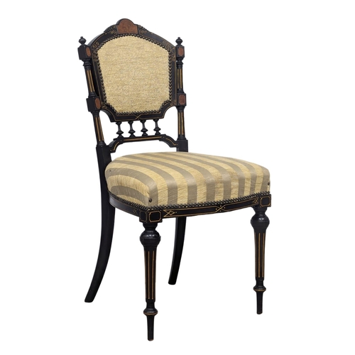 1142 - A Victorian ebonized side chair with inlay burr walnut decoration.  Circa 1870-1880's(11)