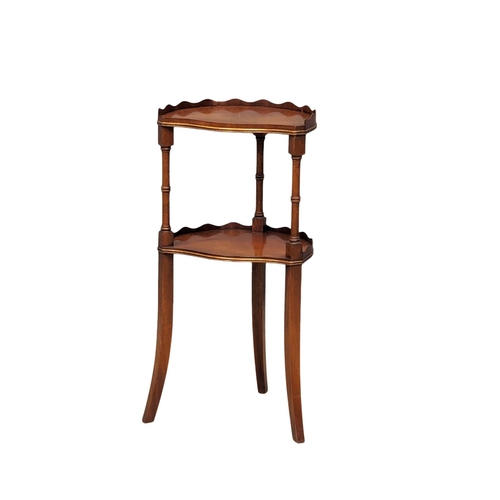 1144 - A small George III style mahogany 2 tier table with gallery and splayed legs.  34x27x71cm(12)