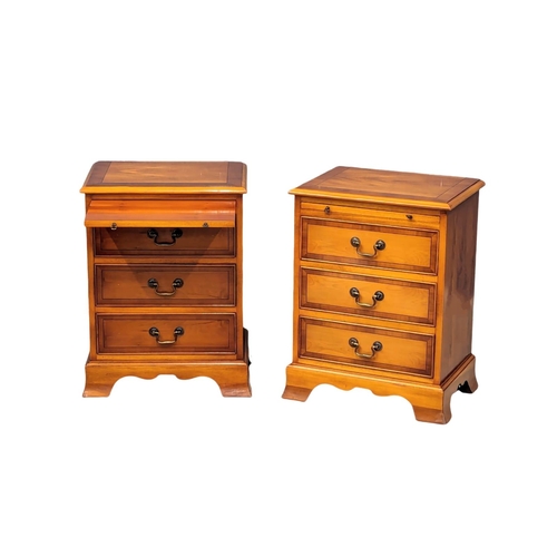 1146 - A pair of small Georgian style yew wood bachelors chests on bracket feet. 46x34.5x61.5cm(4)