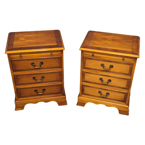 1146 - A pair of small Georgian style yew wood bachelors chests on bracket feet. 46x34.5x61.5cm(4)