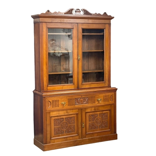 1147 - A large late Victorian walnut secretaire bookcase with aesthetic movement. Circa 1880. 153x51x250cm(... 