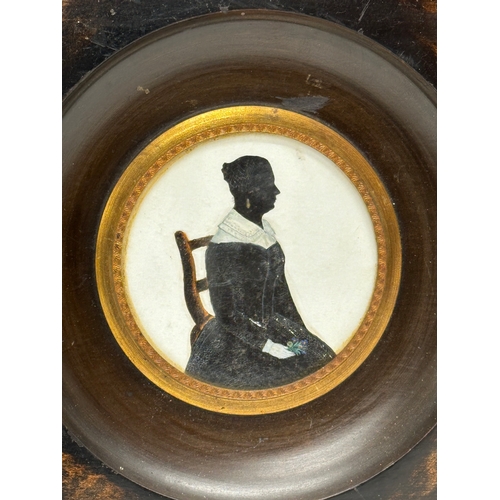 360D - A late 19th century hand painted silhouette picture. 17x17cm