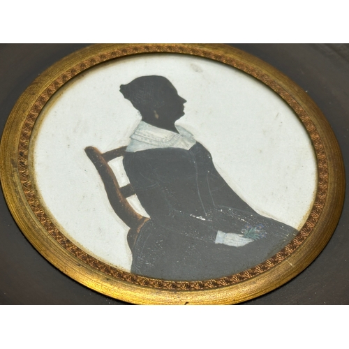 360D - A late 19th century hand painted silhouette picture. 17x17cm