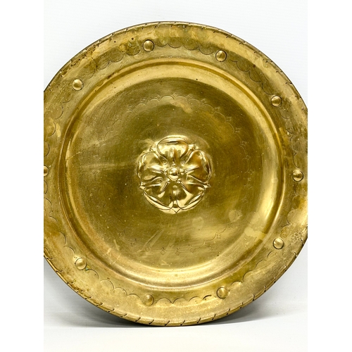 360F - 2 late 19th century brass wall hanging trays. 42cm