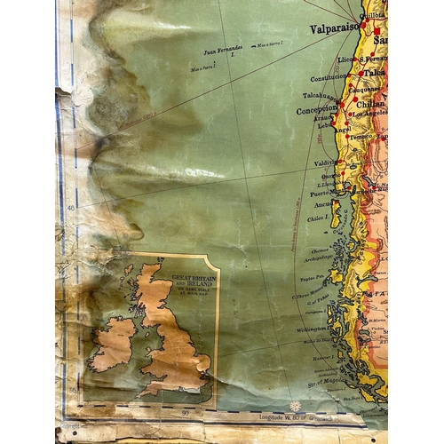 251 - A large vintage G.W. Bacon & Co map of South America. Bacon’s Excelsior. 129x164cm