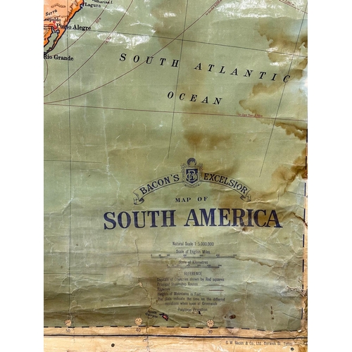 251 - A large vintage G.W. Bacon & Co map of South America. Bacon’s Excelsior. 129x164cm