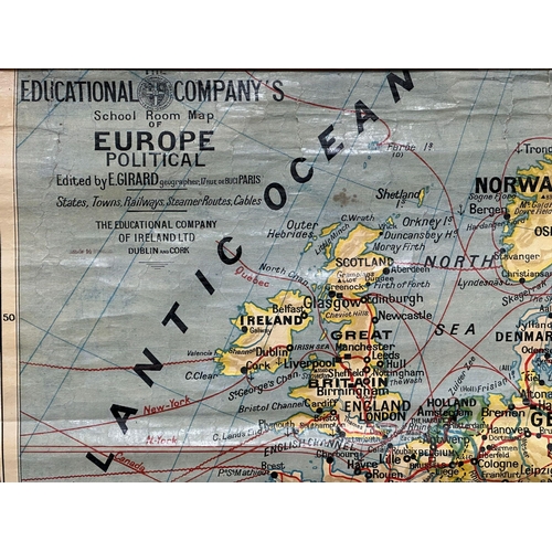 254 - A vintage The Educational Company’s school room map of Europe. Edited by E. Girdard. 121x86cm