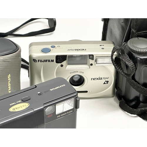 607 - 3 cameras. An Olympus AF-1 camera with case. A Hanimex 35HF camera with case. A Fujifilm Nexia 70AF ... 