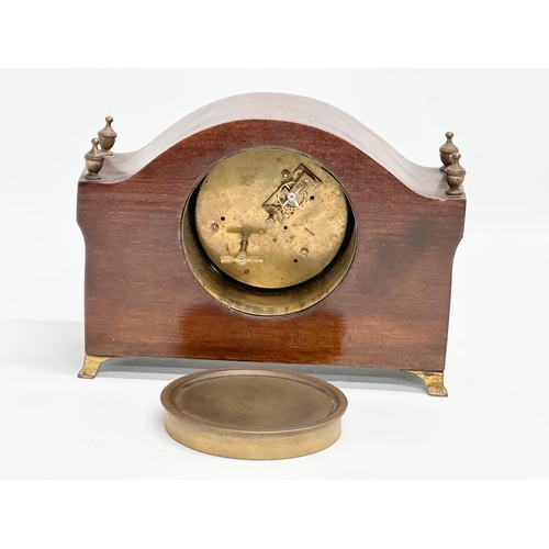 68 - A late 19th/early 20th century inlaid mahogany mantle clock by Reid & Sons. Swiss made. Circa 1890-1... 