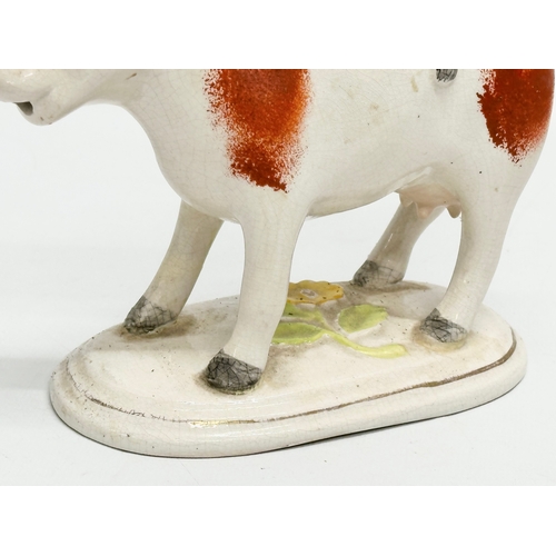 22 - A late 19th century Victorian Staffordshire pottery Cow Creamer. 16x13cm