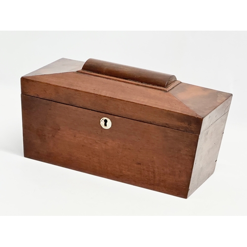 70 - A Regency mahogany sarcophagus tea caddy. Circa 1810. 30x15x16cm