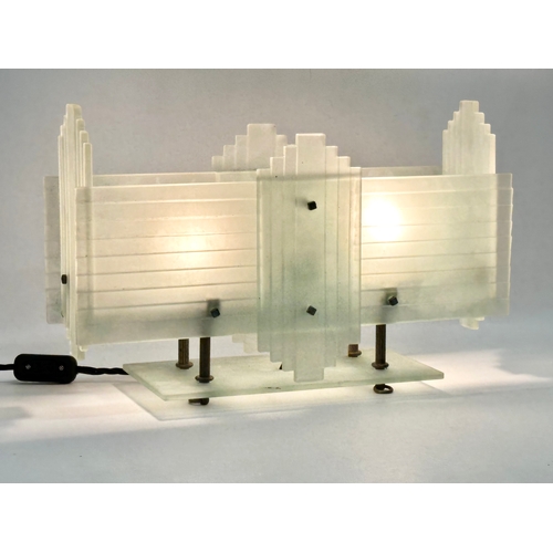 14 - A large 1920’s Art Deco Frosted Glass light fitting. Rewired. 43x12x27.5cm