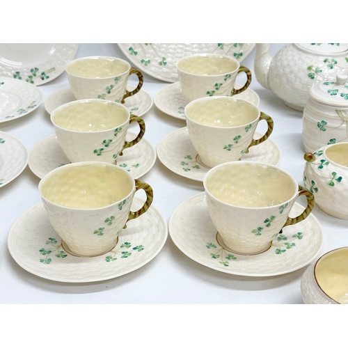 28 - 3rd/4th Period Belleek ‘Shamrock’ tea service.  A 25 piece Belleek tea service. Including a black st... 