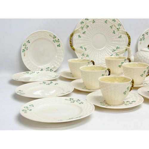 28 - 3rd/4th Period Belleek ‘Shamrock’ tea service.  A 25 piece Belleek tea service. Including a black st... 