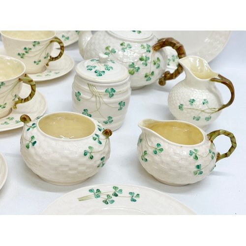 28 - 3rd/4th Period Belleek ‘Shamrock’ tea service.  A 25 piece Belleek tea service. Including a black st... 