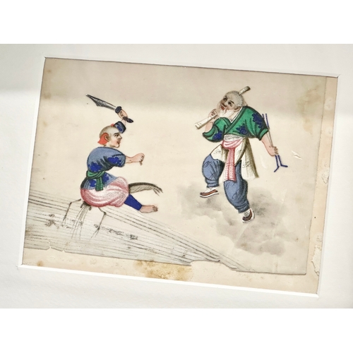 31 - A mid 19th century Chinese pith painting. Reframed. 17x12cm. Frame 28.5x6x23cm