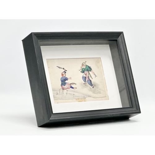 31 - A mid 19th century Chinese pith painting. Reframed. 17x12cm. Frame 28.5x6x23cm