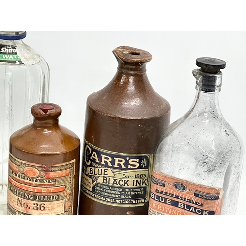 388 - A collection of vintage soda siphons and ink bottles. A Ben Shaw & Sons Soda Water 33.5cm. Mineral W... 