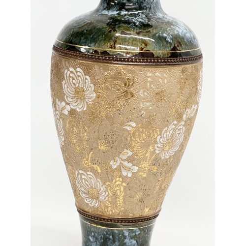 36 - A large Doulton Lambeth Slaters Patent baluster vase by Rosina Brown. Late 19th century. 18x47cm