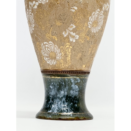 36 - A large Doulton Lambeth Slaters Patent baluster vase by Rosina Brown. Late 19th century. 18x47cm