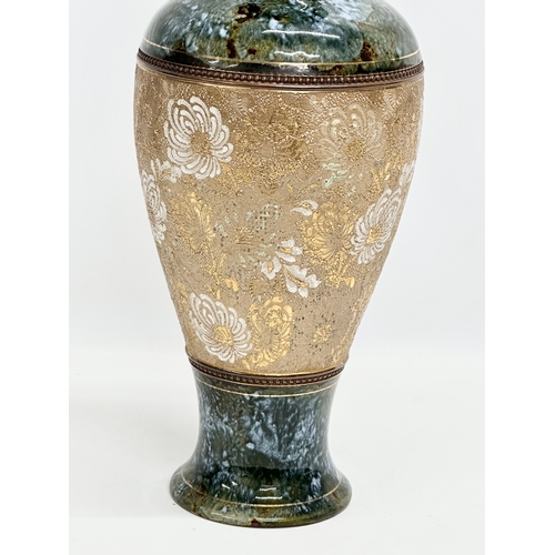 36 - A large Doulton Lambeth Slaters Patent baluster vase by Rosina Brown. Late 19th century. 18x47cm