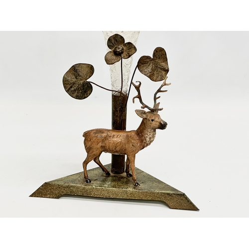 80 - A pair of early 20th century Toleware Stag Epergne’s with pressed glass flute branches. Circa 1900-1... 