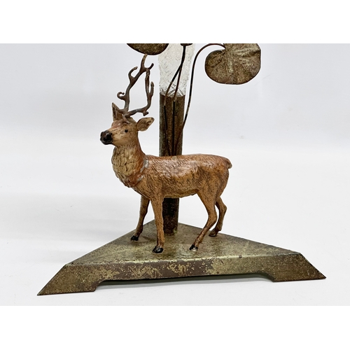 80 - A pair of early 20th century Toleware Stag Epergne’s with pressed glass flute branches. Circa 1900-1... 