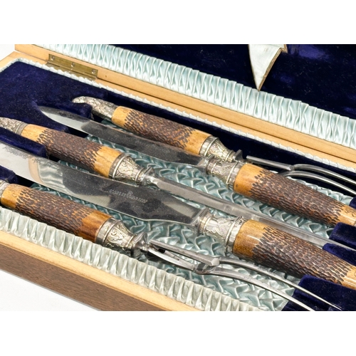 82 - A late 19th century silver mounted James Deakin & Sons carving set in case. 46.5x23cm