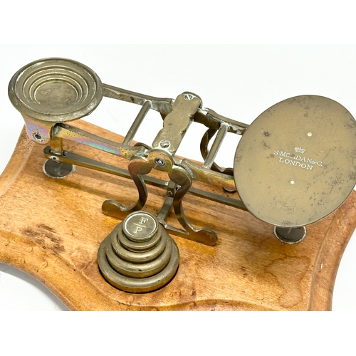 87 - A 19th century Sampson Mordan & Co brass scales and other, Postal Rates for Letters. 20cm.