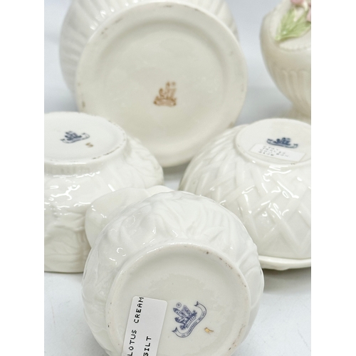 651 - 5 pieces of Belleek Pottery. Vases 21cm