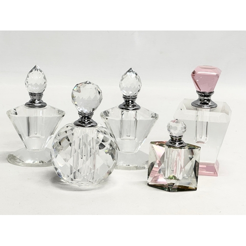 466 - 5 Art Deco style lead crystal scent bottles/perfume bottles.