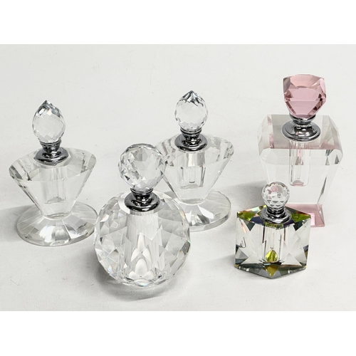 466 - 5 Art Deco style lead crystal scent bottles/perfume bottles.